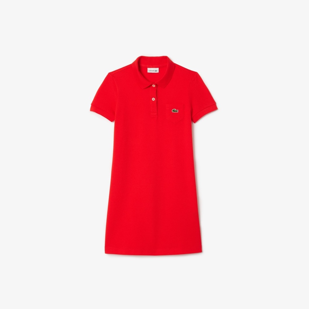 Lacoste Womens Polo Shirt Dress Size 34 Red Short Sleeve Knit